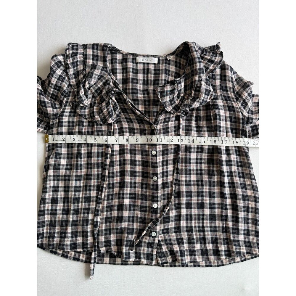 Doen Joelle Top NAVY COUNTRYSIDE PLAID size M - Picture 13 of 14